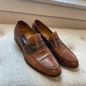 Johnston & Murphy Two-Tone Brown Leather Penny Loafers